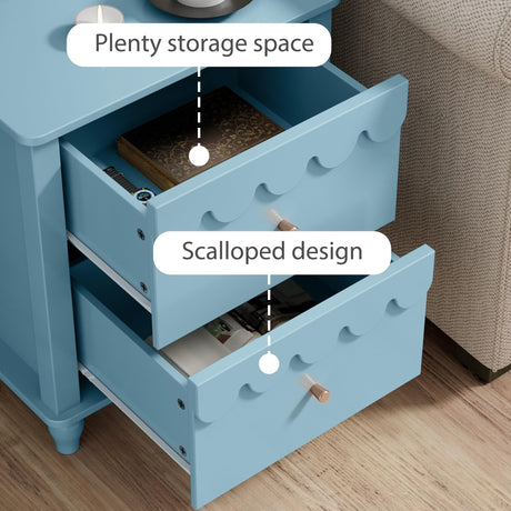 Anbuy Bedroom Set 3 PCS Scalloped 9 Drawer Dresser and Night Stand Sets for Bedroom, Two Drawers Nightstand Set of 2 & Scalloped 9 Drawer Dresser Combo 3 Pieces (Blue) Anbuy