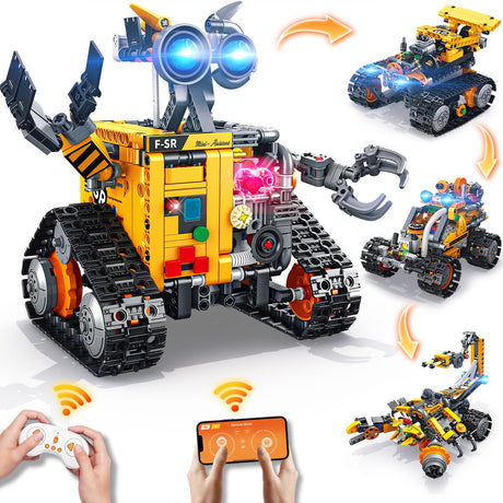 Demkia Robot Building Kit for Kids and Adults, 4-in-1 Rechargeable RC Robotics Kit with Remote & App Control, STEM Coding Toys & Science Projects, Birthday Gifts for Boys Ages 8-12+ (588 Pcs) Demkia