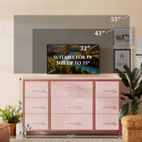 Pink Dresser for Bedroom, Modern Dresser with 10 Drawers, 55 Inch Tv Stand Dressers with Power Outlet, Storage Unit Organizer Chest of Drawers for Closet, Kid Room, Dressers Cupboard for Bedroom Takywep