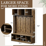 Apeaka Hall Tree with Bench and Storage, Farmhouse 75" H Tall Hall Tree Wood Entryway Shoe Bench with Coat Rack and Storage Shelves for Mudroom, Rustic Brown Apeaka