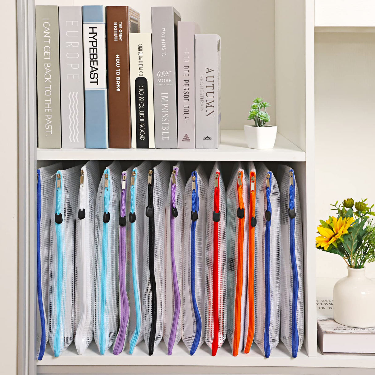 EOOUT 24pcs Mesh Zipper Pouch Bags, A4 Zipper Bags for Organizing Storage, Waterproof Zipper Pouches, Letter Size, File Bags for School, Toys, Puzzle, Board Games and Office Supplies EOOUT