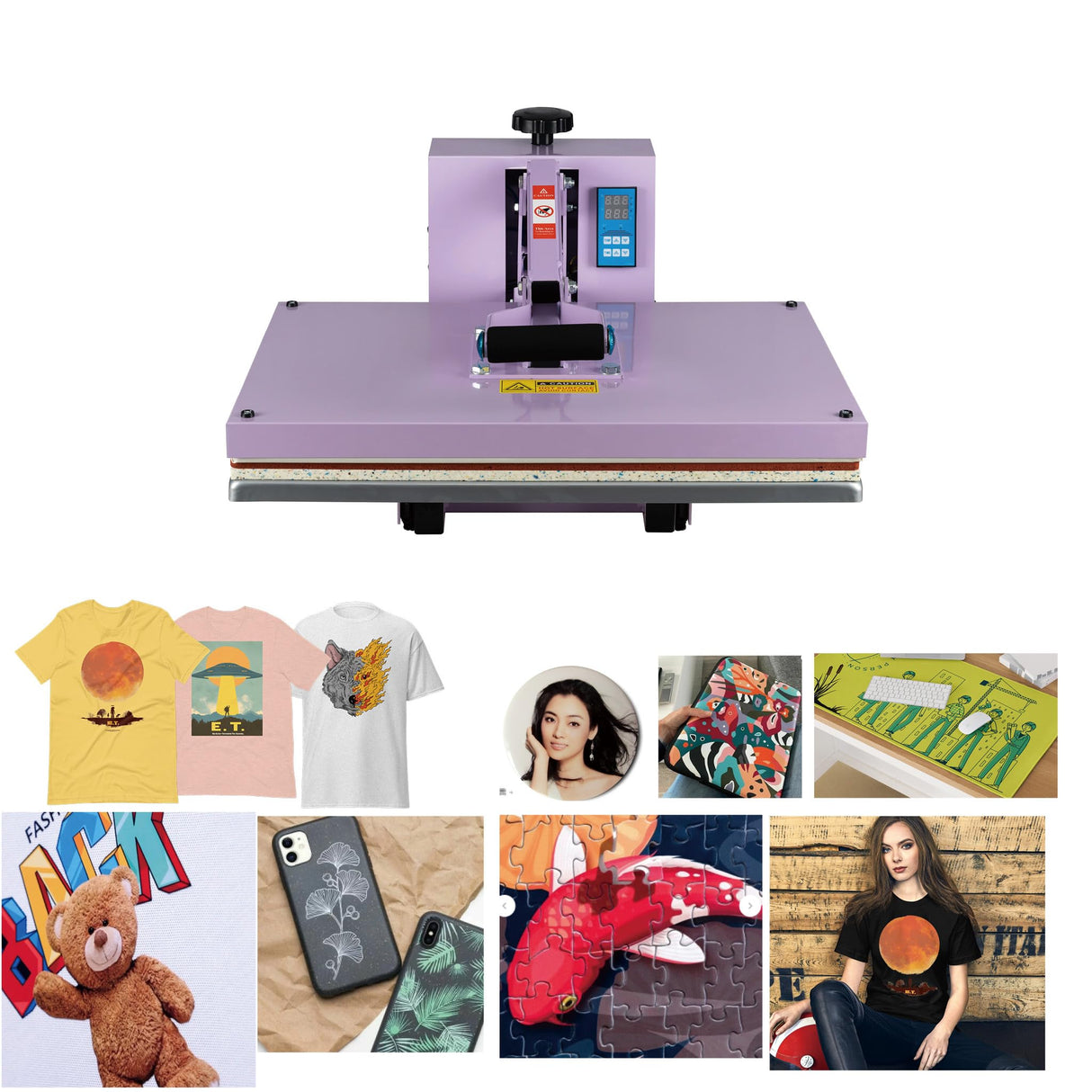 16x24 Manual Heat Press Machine with Slide-Out Base – 2000W, Digital Control, Adjustable Pressure, Teflon Coated, for T-Shirt (Purple, 24'' x 16'' (60 x 40cm)) ZJBFXY88