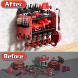 Wide Power Tool Organizer Wall Mount with Charging Station,3 Layer Adjustable Heavy Duty Tool Storage Rack 4 Drills with 8 Outlet Power Strip,Hooks,Screwdriver box,Garage Gifts for Fathers Day,Red CFMASTER