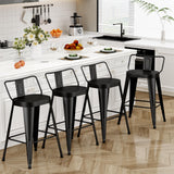 ALISH 24 Inch Bar Stools Set of 4, Industrial Metal Barstools Farmhouse Bar Chairs with Large Seat for Kitchen Island (24 Inch, Black) ALISH
