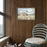 Barn Framed Wall Art Decor: Rustic Farmhouse Wooden Picture Country Windmill Meadow Landscape Painting Blue Sky and Wild Flowers Prints Artwork for Bedroom Kitchen 16'' x 11' cozy country