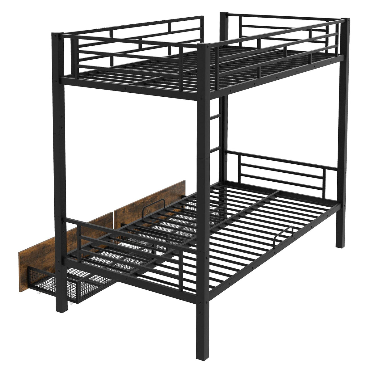 LUKEEHOM Metal Bunk Bed Twin Over Twin Convertible Twin Bunk Beds into 2 Individual Twin Size Bed with 2 Storage Drawers, No Box Spring Needed, Black LUKEEHOM
