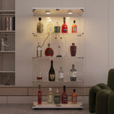 lunhung Glass Display Cabinet 4-Shelf with LED Lights and Lock,2 Doors Curio Cabinets Display Case Storage Cabinet,Glass Floor Standing Bookshelf for Living Room 32" W x 14" D x 64" H (White) lunhung