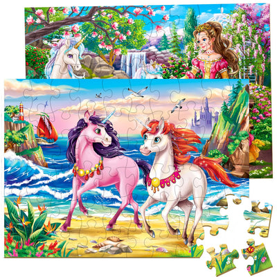 Puzzles for Kids Ages 4-6 – 2 x 60 Pieces Princess Unicorn Jigsaw Puzzles for Toddler Children Learning Educational Puzzles Toys for Girls 4 5 6 7 8 Years Old.