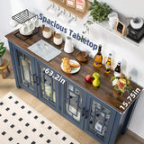 Joaxswe Large Sideboard Buffet Cabinet with Storage, 63" Farmhouse Navy Blue Kitchen Coffee Wine Bar Cabinet with 4 Glass Doors, Mid Century Modern Wood Side Board Table for Dining Room, Living Room Joaxswe
