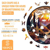 Wooden Puzzles for Adults - Flat Puzzle with 3D Visual Effect Sunset Forest Puzzle, Unique Shape Wooden Jigsaw Puzzles, Wood Puzzles Adult, Fall Puzzle Good Gift Idea (S-8.5 * 8.5in - 100 Pieces) Pijesaksa
