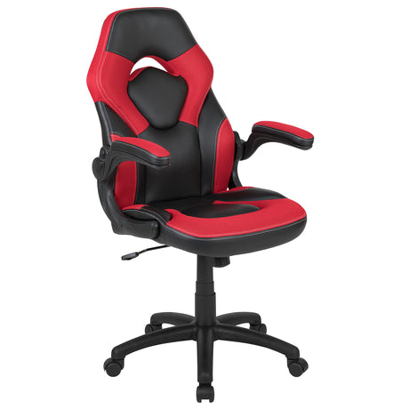 Flash Furniture X10 High-Back LeatherSoft Racing Style Gaming Chair with Flip-Up Arms, Ergonomic Padded Swivel Computer Chair, Red/Black Flash Furniture
