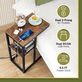 Yoobure LED C Shaped End Table with Charging Station, Small Side Tables for Living Room Bedroom, TV Tray Table with USB Ports and Outlets for Small Spaces, C Table for Couch Sofa, Bed Side Table Yoobure