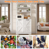 Frmobepts Kitchen Bakers Rack with Storage, 68'' Tall 6 Tier Farmhouse Pantry Cabinet with Trash Bin Cabinet, Microwave Stand Kitchen Cabinet with Hutch,White Frmobepts