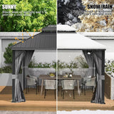 Domi 10’ X 14’ Hardtop Gazebo Canopy with Netting & Curtains, Outdoor Aluminum Gazebo with Galvanized Steel Double Roof for Patio Lawn and Garden, Gray domi outdoor living