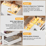 PakaLife Armoire Wardrobe Closet Island with 9 Drawers,Led Lights,Glass Tabletop,Bedroom Island with Jewelry Organizer,Storage Bench with Cushion,Island Dresser with Display Shelf for Fitting Room PakaLife