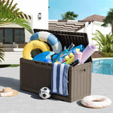 Greesum 100 Gallon Resin Deck Box Lockable Large Outdoor Storage Boxes for Garden Tools, Patio Furniture Cushions, Pool Supplies, Light Coffee Greesum