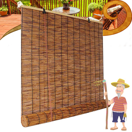 Bamboo Roll Up Shades, Outdoor Blinds for Patio & Garden, Brown 35×51in WEZINK