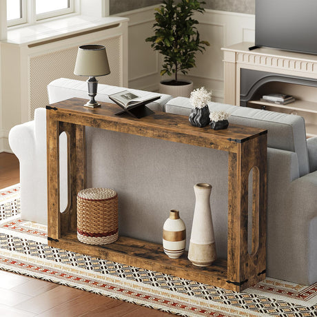 YATINEY Farmhouse Console Table, 47.2 Inches Wooden Sofa Table, Behind Couch Table with Storage, Industrial Hallway Accent Table for Living Room, Entryway, Hallway, Rustic Brown CT24BR YATINEY