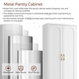 Kubohogar White Pantry Cabinet with Doors, 60" Tall Metal Pantry Cabinet with 3 Adjustable Shelves and Gold Handles, Kitchen Cupboard for Kitchen, Dining Room, Office Kubohogar
