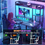 Cyclysio Gaming Desk with Hutch, 39'' Computer Desk with LED Lights & Power Outlets, Home Office Desk with Reversible 5 Tiers Storage Shelves & Monitor Stand, Small Gaming Table for Small Space, Grey Cyclysio