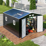 Metal Shed 10x12 Reinforced Sheds Outdoor Storage, Natural Lighting Tool Sheds with Translucent Roof Panels, Windows, and Lockable Doors, Ideal for Garden, Backyard, and Patio WACASA