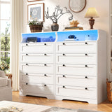 EnHomee Dresser for Bedroom, Modern White Dresser with LED Light, Tall Dresser with 5 Large Wood Drawers for Closet Organizers and Storage Clothes, Chests of Drawers for Closet, Entryway EnHomee