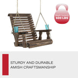 Amish Casual Heavy Duty Roll Back Pressure Treated Swing Chair with Cupholders (Dark Walnut Stain) Amish Casual