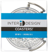 iDesign Rain Stainless Steel Drink Coasters with Holder for Home Counters, Kitchen, Dining Room, Living Room, Patio, Coffee Table, Set of 6, Clear InterDesign