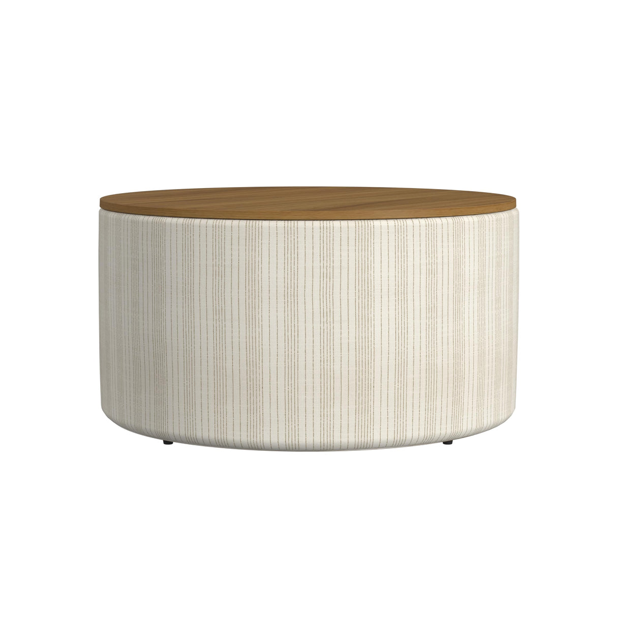 HomePop Modern Fabric Storage Ottoman with Wood Top -Marigold Pinstripe Cream Fabric HomePop
