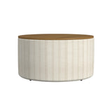 HomePop Modern Fabric Storage Ottoman with Wood Top -Marigold Pinstripe Cream Fabric HomePop