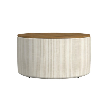 HomePop Modern Fabric Storage Ottoman with Wood Top -Marigold Pinstripe Cream Fabric HomePop