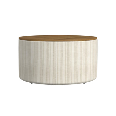 HomePop Modern Fabric Storage Ottoman with Wood Top -Marigold Pinstripe Cream Fabric