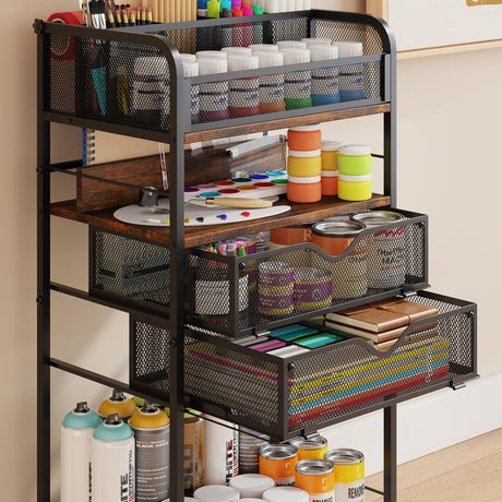 Art cart, 5 Tier Rolling Cart - Utility Cart with Storage Drawer and Wheels, Versatile Art & Craft Organizer for Home, Office, or Studio Ideal for Storing Brushes, Paints Homsorout