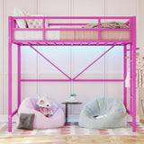 DICTAC Loft Bed Twin Size with Led Lights Metal Twin Loft Bed Frame with Full-Length Guardrail and Stair for Junior, Heavy Duty Metal Slats Support,Noise-Free, Space-Saving, No Box Spring Needed, Pink DICTAC