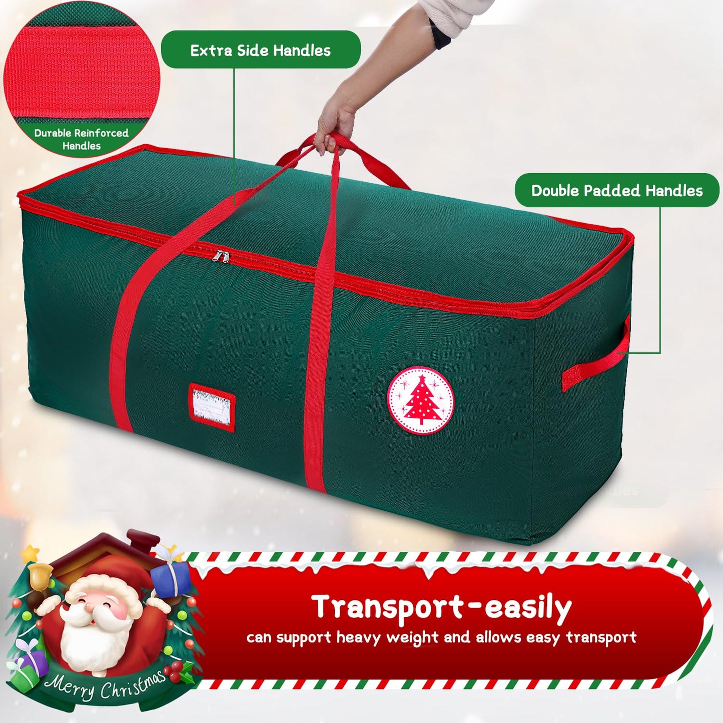 NVRGIUP Large Christmas Tree Storage Bag, Fits Up to 7.5 ft Artificial Disassembled Trees with Durable Handles, Sleek Dual Zipper & Tag Card, Waterproof Tear-proof Holiday Xmas Bags Box for Years Use