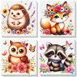 4 Pack Animal Paint by Number for Kids with Wooden Frame, Paint by Numbers for Kids Animals Ages 4-8-12, Easy Owl Fox Hedgehog Raccoon DIY Acrylic Oil Painting Kits for Home Wall Decor (8X8 inch) xackcme