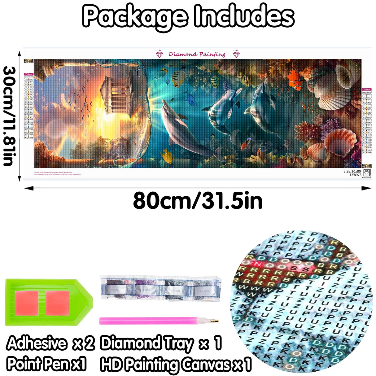 Yomiie Large 5D Diamond Art Kits for Adults, Dolphins Diamond Painting Art Sunset Scenery DIY Full Round Drill Kits, Embroidery Rhinestone Diamond Crystal Craft Canvas Home Wall Decor 31.5x11.81 inch Yomiie
