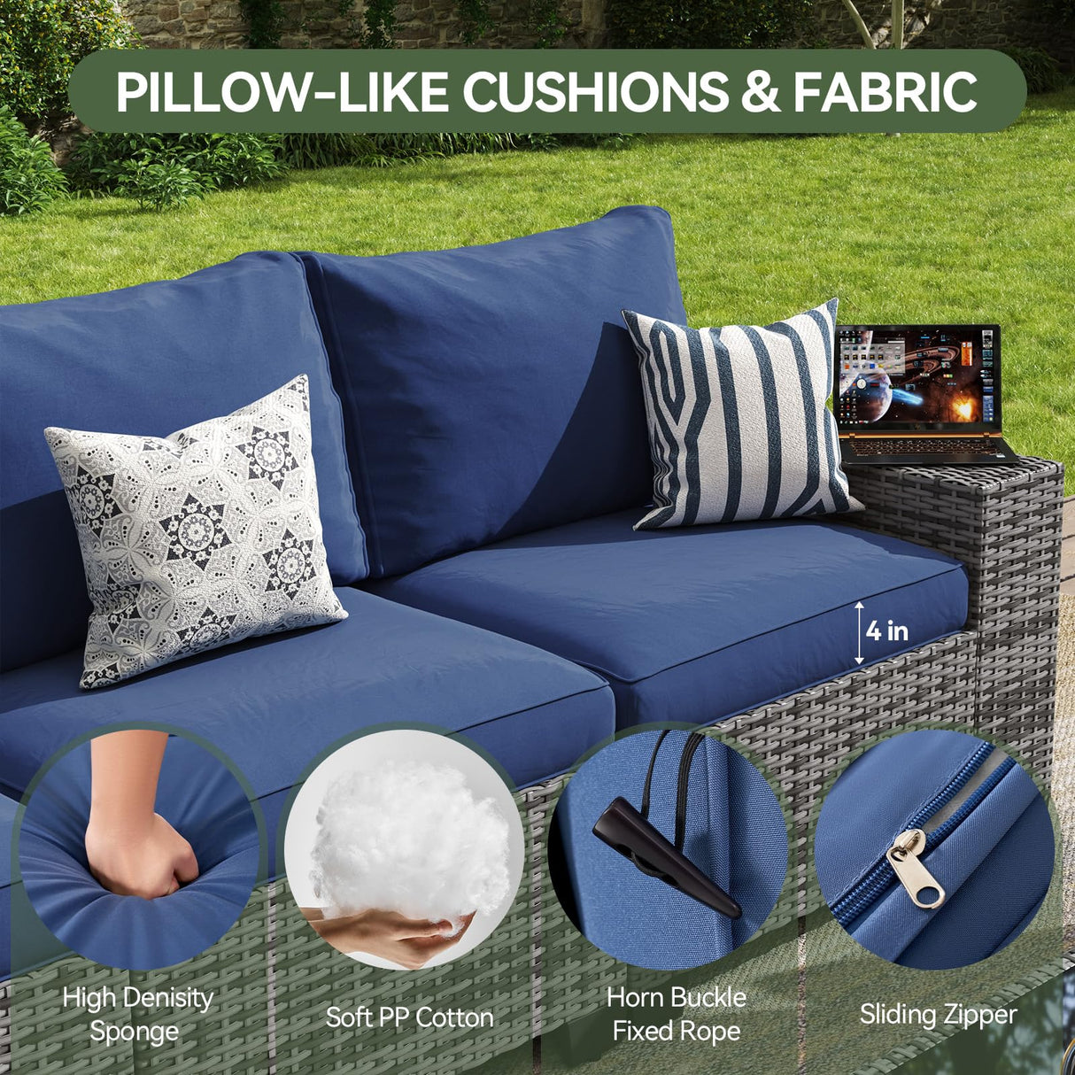 Aoxun Patio Furniture Sets with 44'' Fire Pit, 10 Pcs Outdoor Patio Coversation Set with 4'' Thicken Cushion, Widen Armrests Wicker Outdoor Sectional for Backyard (Waterproof Cover Include) Aoxun