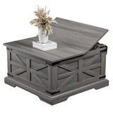 VVFLU Farmhouse Coffee Table with Storage, Square Center Table for Living Room, Rustic, Hinged Lift Top Soft Close, Wood, Large Hidden Storage, Modern, Metal Corner, Grey VVFLU
