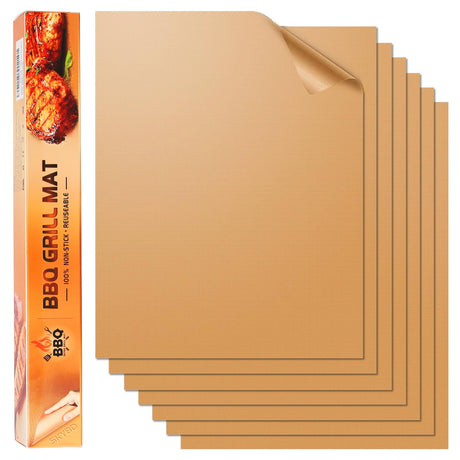 SKYBD Copper Grill Mats for Outdoor Grill（Set of 6), Nonstick & Easy to Clean BBQ Grilling Sheets, Reusable & Heavy Duty Mats Works on Outdoor Gas, Electric, Charcoal Grill SKYBD