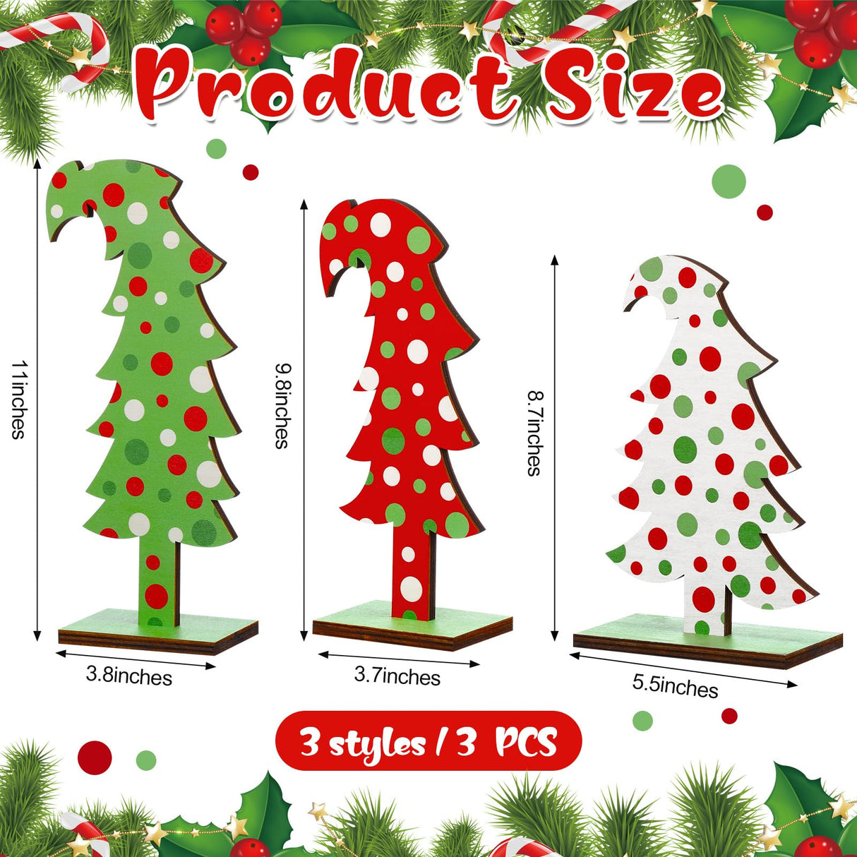 Meooeck 3 Pcs Green Tabletop Christmas Tree Christmas Tabletop Decor Bendable Wood Christmas Tree Decor Standing Wooden Trees with Rectangular Base for Home Office Meooeck