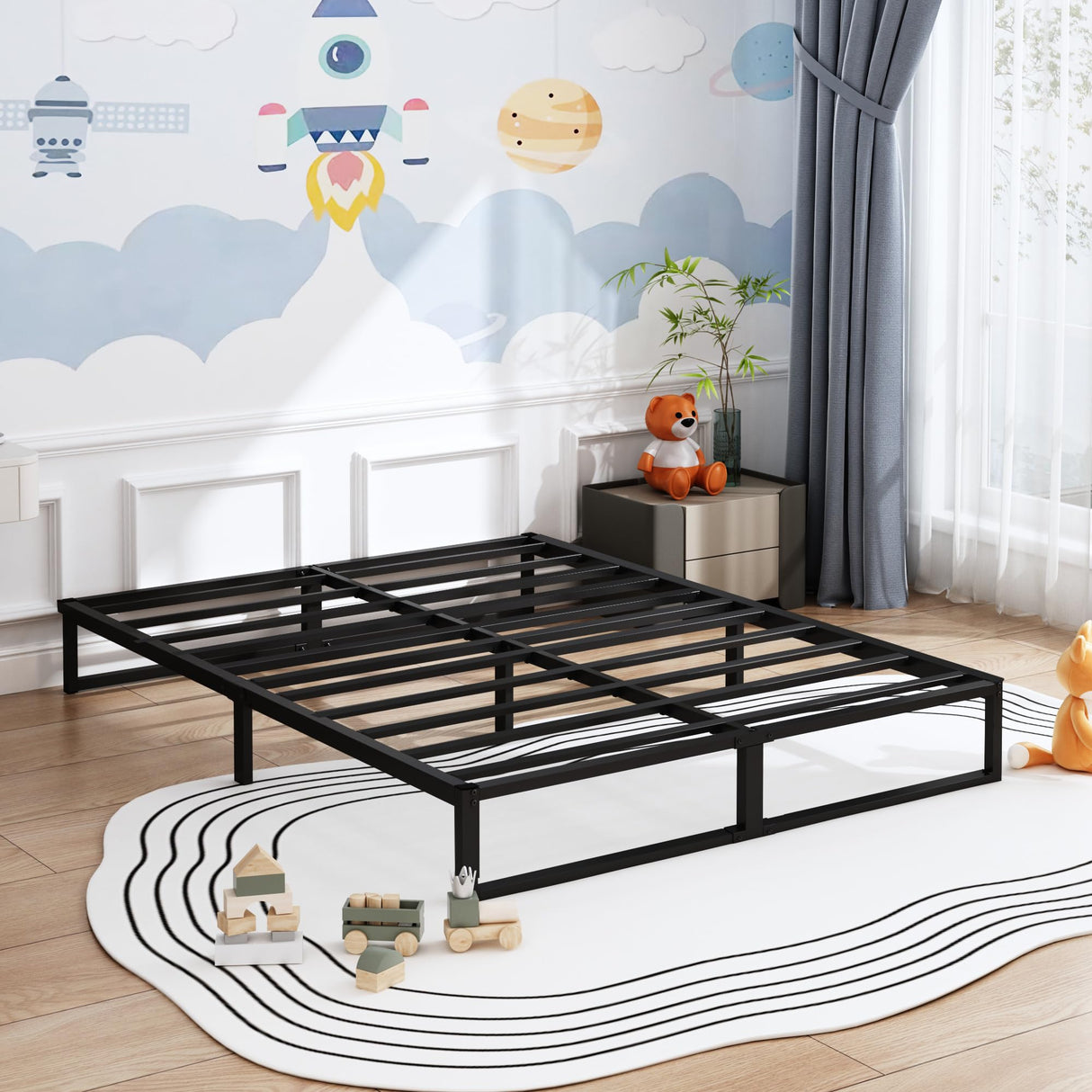 XINXINYAN Metal Bed Frame Queen Size 10 Inch,Black Heavy Duty Queen Mattress Foundation,No Box Spring Needed,Noise Free,Easy Assembly XINXINYAN
