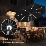FLAME&SHADE 10 ft Solar Powered Outdoor Market Patio Table Umbrella with LED Lights and Tilt, Black FLAME&SHADE
