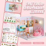 Kisoy Dollhouse Miniature with Furniture Kit, DIY 3D Wooden DIY House Kit A Corner of a Small Apartment Style with Dust Cover & LED,Handmade Tiny House Toys for Kids Adults Gift (Study Room) Kisoy