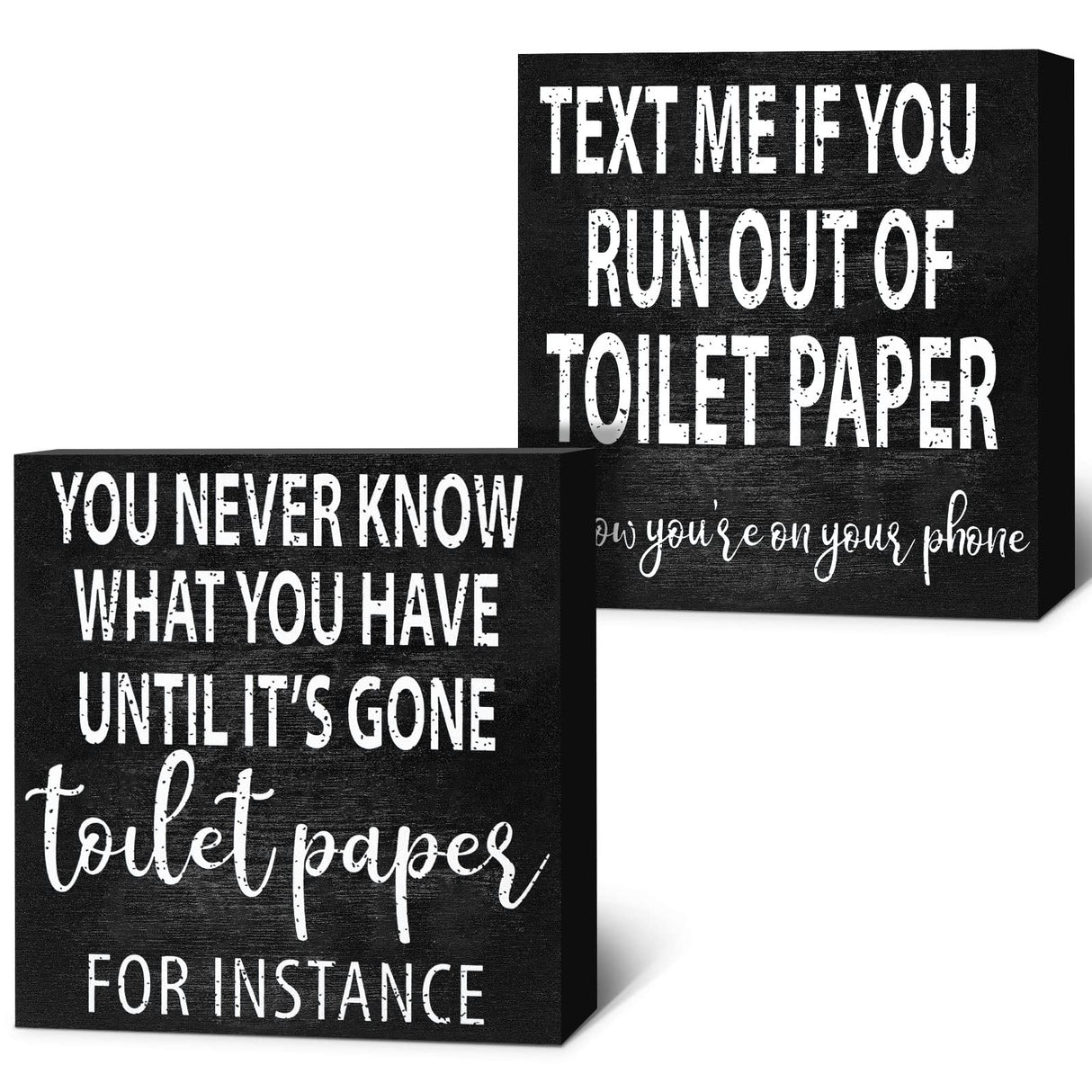 2 Pieces Funny Farmhouse Bathroom Signs Decor Classic Wooden Box Sign Rustic Toilet Paper Sign Guest Restroom Wooden Wall Art for Home Bathroom Toilet Decoration, 6 x 6 Inch (Vivid Style) Jetec