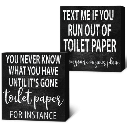 2 Pieces Funny Farmhouse Bathroom Signs Decor Classic Wooden Box Sign Rustic Toilet Paper Sign Guest Restroom Wooden Wall Art for Home Bathroom Toilet Decoration, 6 x 6 Inch (Vivid Style) - WoodArtSupply