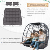 BLUEXYARD Extra Large Double Hanging Egg Chair with Stand, 2 Person Outdoor Indoor Swing Chair, 700 Lbs Heavy‑Duty Wicker Hammock Loveseat with Cushion for Patio Balcony Backyard, Dark Gray BULEXYARD