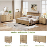 GarveeHome Oak Fluted 5 Drawer Dresser for Bedroom, Modern Wood Chest of Drawers with Wide Drawers, Closet Dresser Organizer with Anti-Tipping Device and Metal Legs for Hallway Entryway GarveeHome