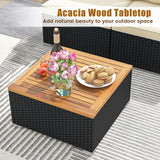 Toolsempire 5 Pieces Patio Furniture Set, Outdoor Sectional Sofa with Acacia Wood Coffee Table & Cushions, Wicker Patio Conversation Set for Porch, Deck, Balcony, Poolside & Backyard Toolsempire