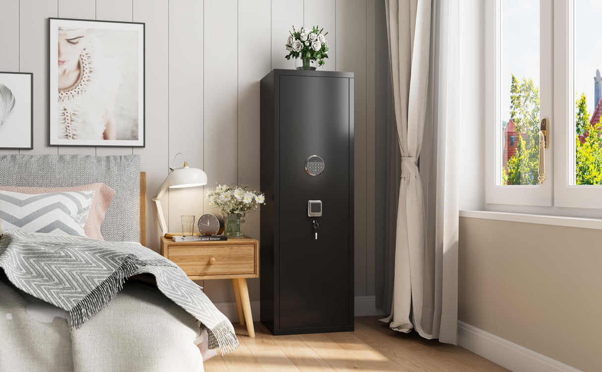 Leariso Biometric Gun Cabinet, Home Safes for Rifles and Pistols, Rifle Gun Safe for Handgun with Adjustable Shelves and Pockets, Gun Cabinet with Alarm Function, Gun Locker, Easy Installation Leariso